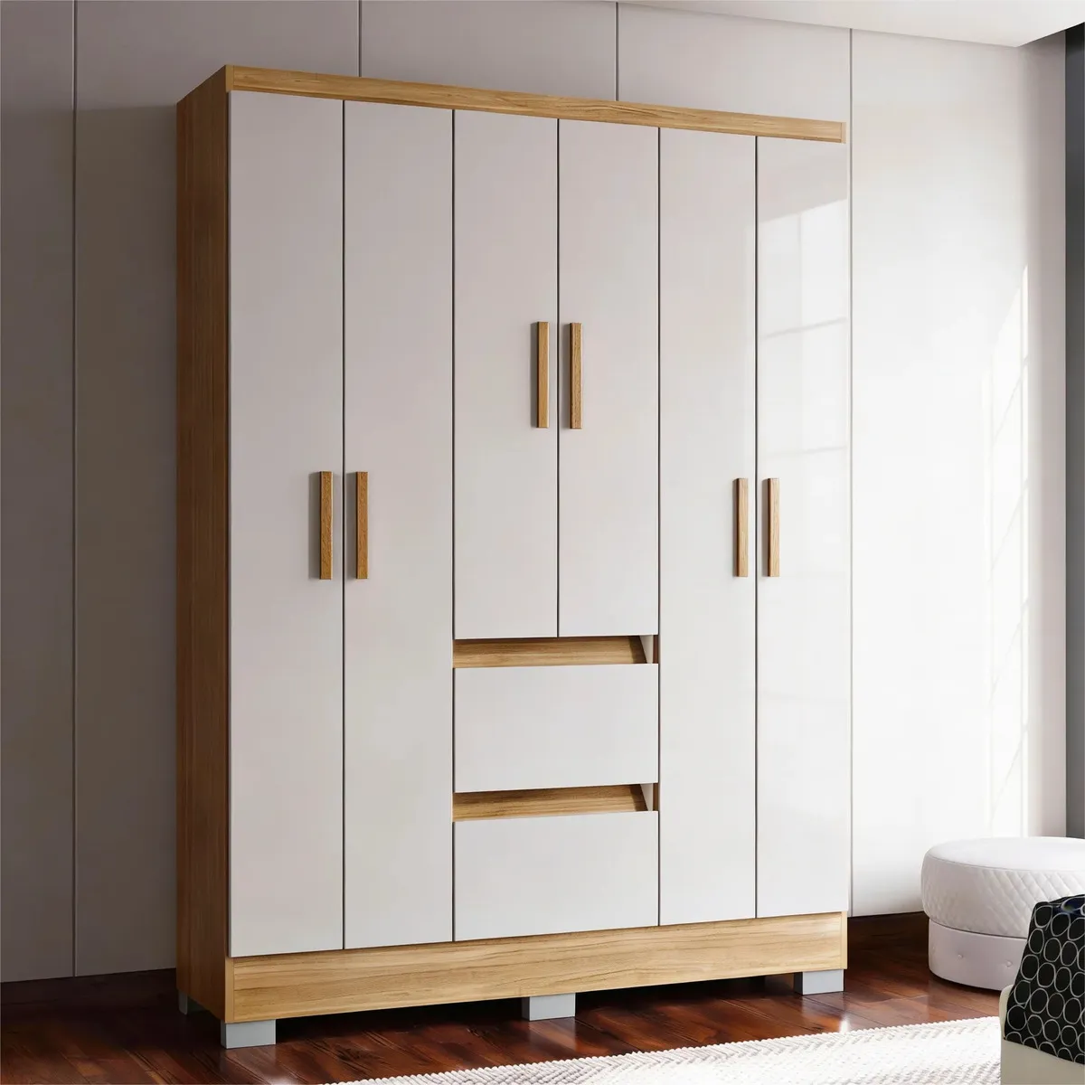 Guarda Roupa Napoles 6 Portas 2 Gavetas Poquema Cor Castanho