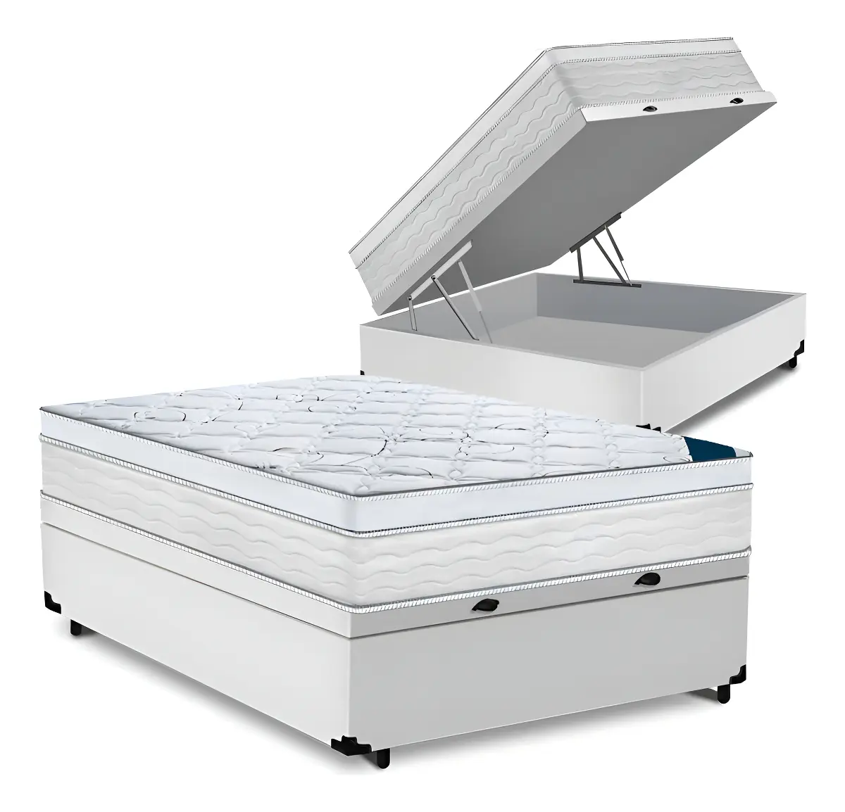 Cama Box Baú Casal + Colchão Toronto Mola Ensacada D33 32cm Cor Branco