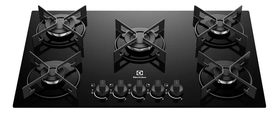 Cooktop 5 Bocas a Gás Electrolux Mesa de Vidro Efficient Grade de Aço Fosco