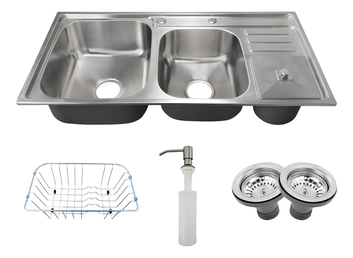 Cuba Pia Cozinha Gourmet Dupla Com Lixeira Inox 304 Tubrax Cor Cinza
