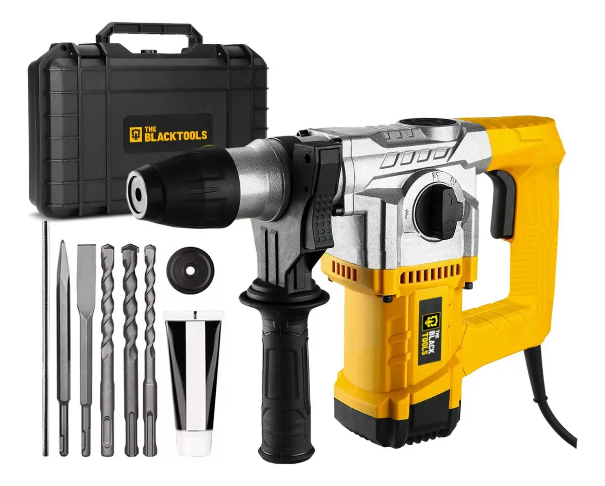 Martelete Perfurador Rompedor Professional 26mm 1100w Sds Plus 4j Com Acessorios Trm-2000 The Black Tools - 127/220V