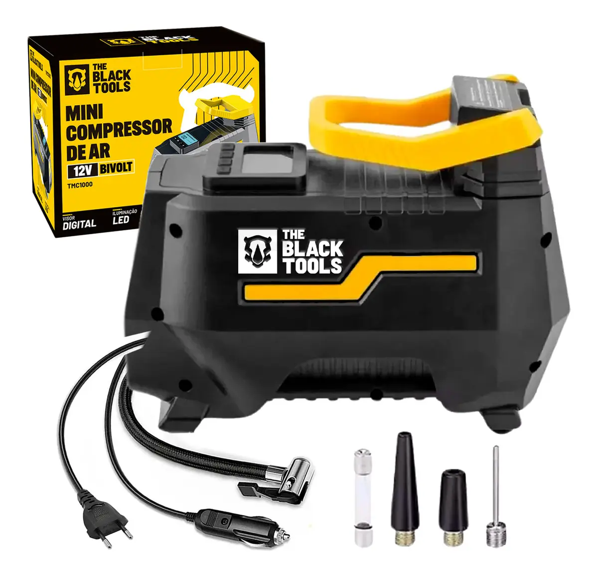Compressor De Ar Elétrico Portátil 120w Encher Pneu Carro Moto Bicicleta Tcm100 The Black Tools
