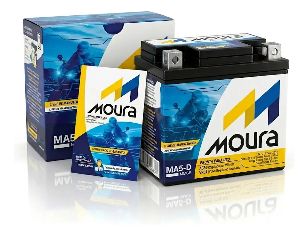 Bateria Moura MA5-D 5 Ah 12V Selada para Honda, Yamaha e Mais