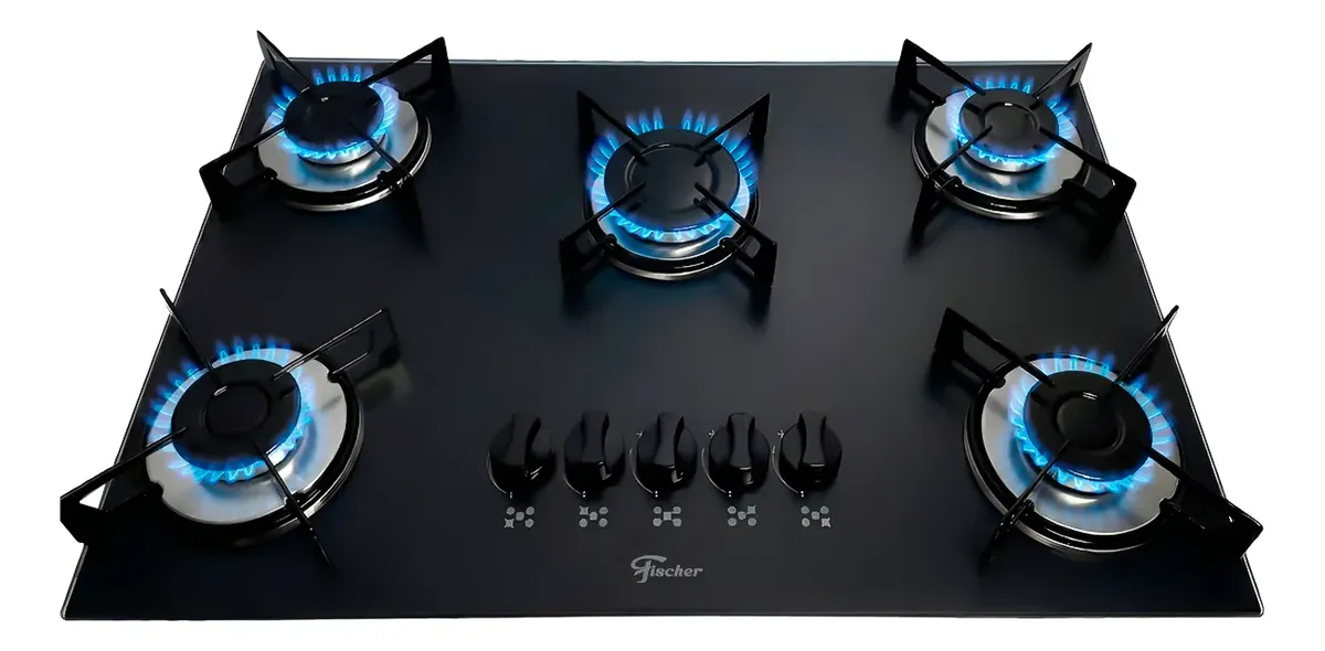Cooktop Fischer 5 Bocas Vidro Acendimento Rápido Gás Bivolt