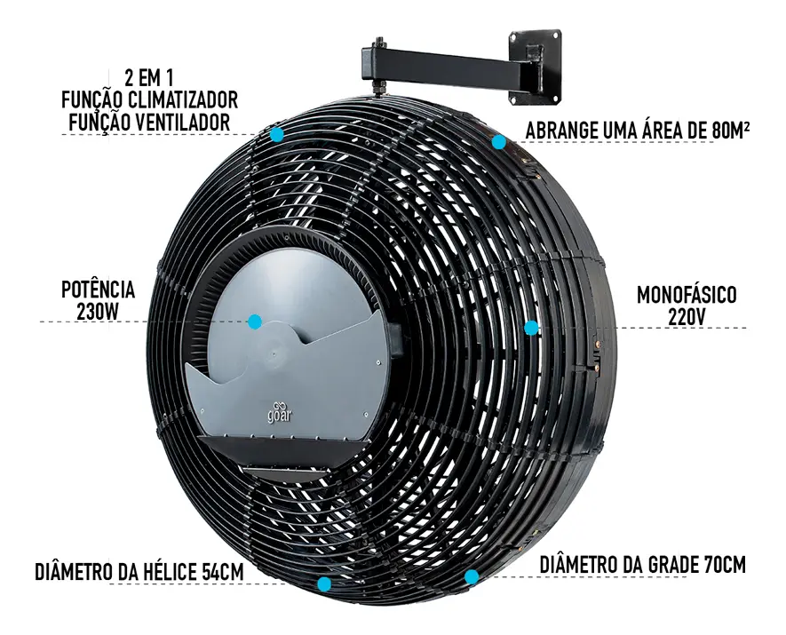 Climatizador 70cm Umidificador Parede Goar 220 Nf