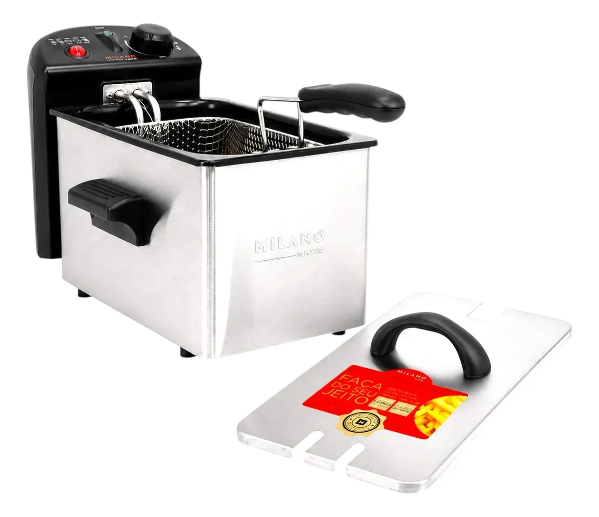Fritadeira Elétrica Com Tampa Milano 3 Litros Inox