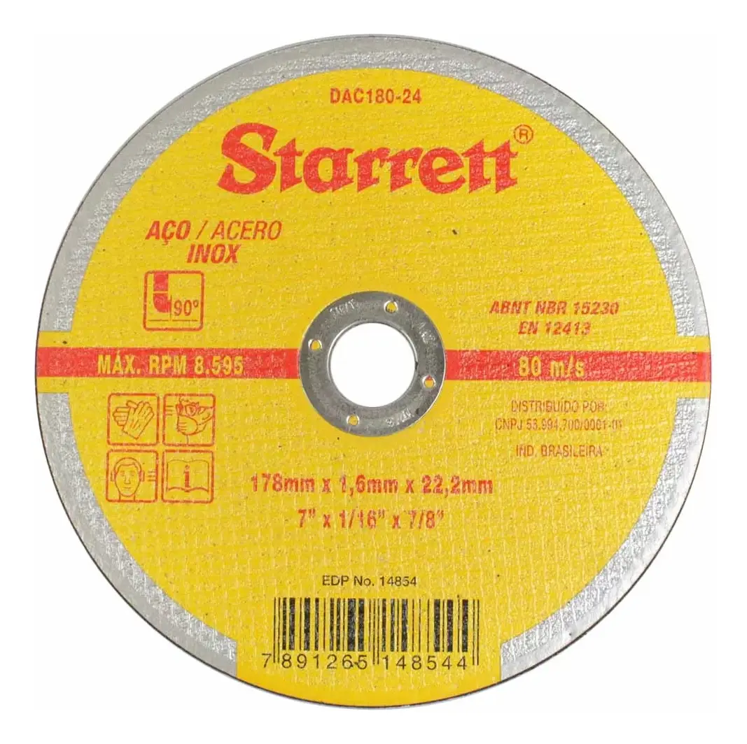 48 Peças Disco De Corte 7 Pol. Aço Inox Dac180 24 Starrett Cor Amarelo