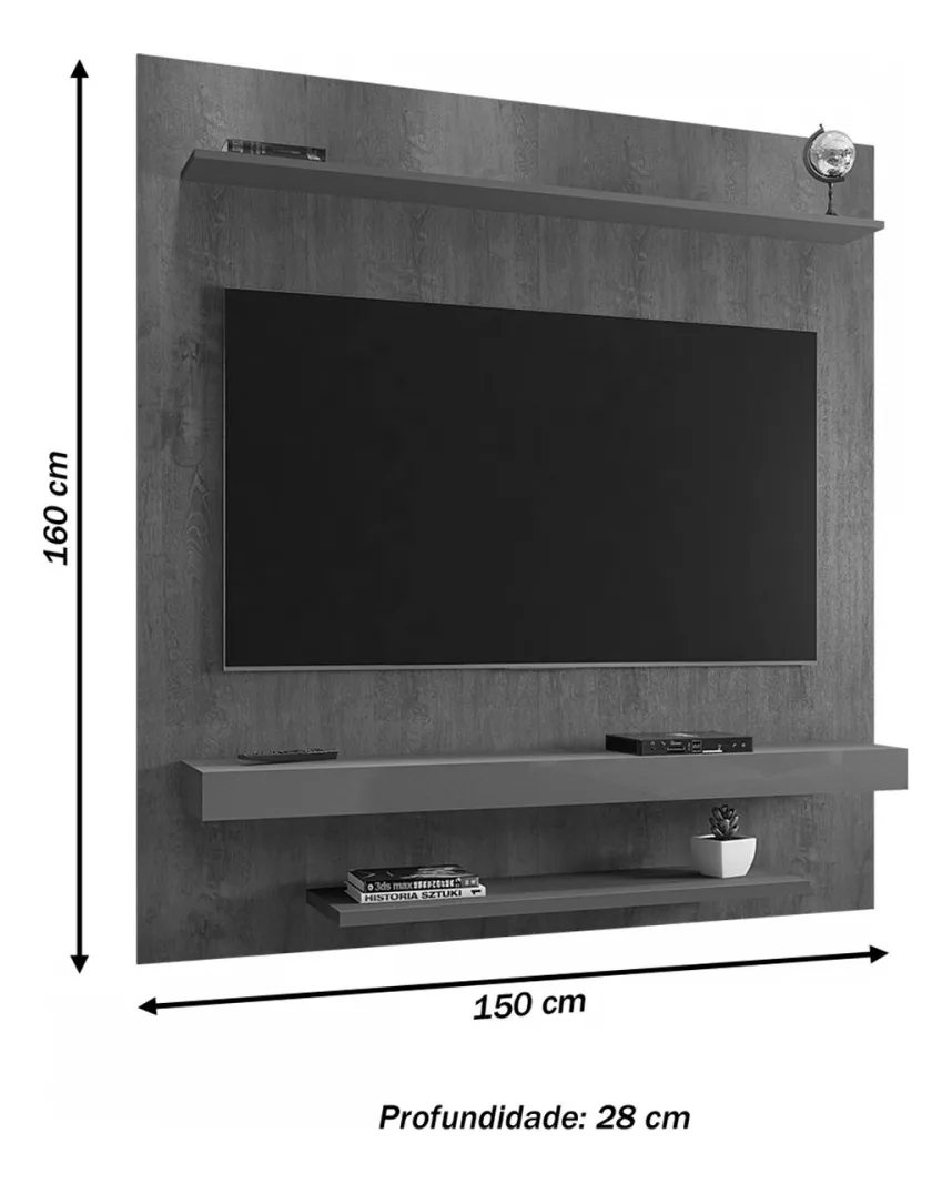 Painel Para Tv Até 60 Polegadas Leme 2 Prateleiras Cor Marrom-escuro