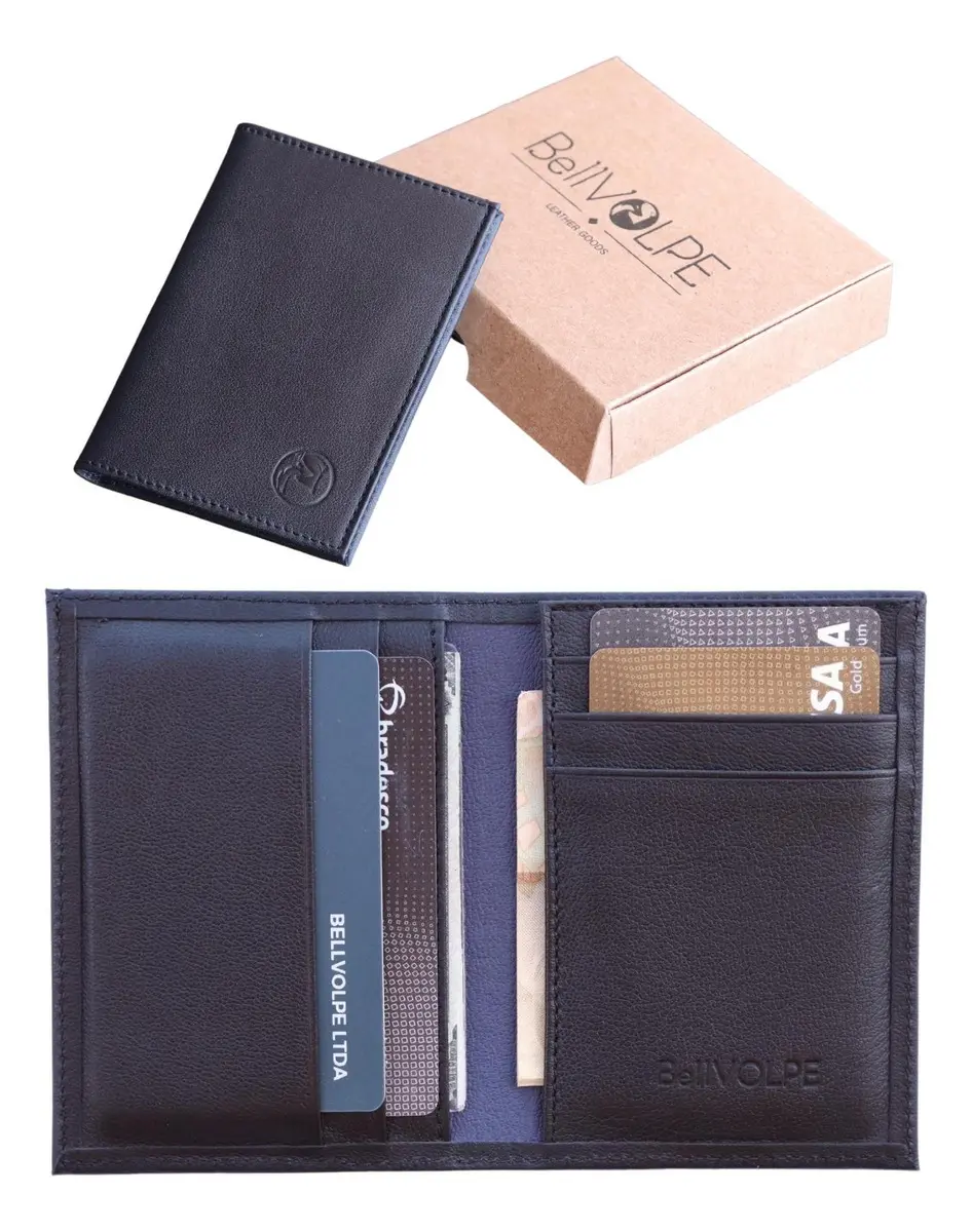 Carteira Masculina Feminina Slim Couro Legítimo Marca BellVOLPE Cor Preta