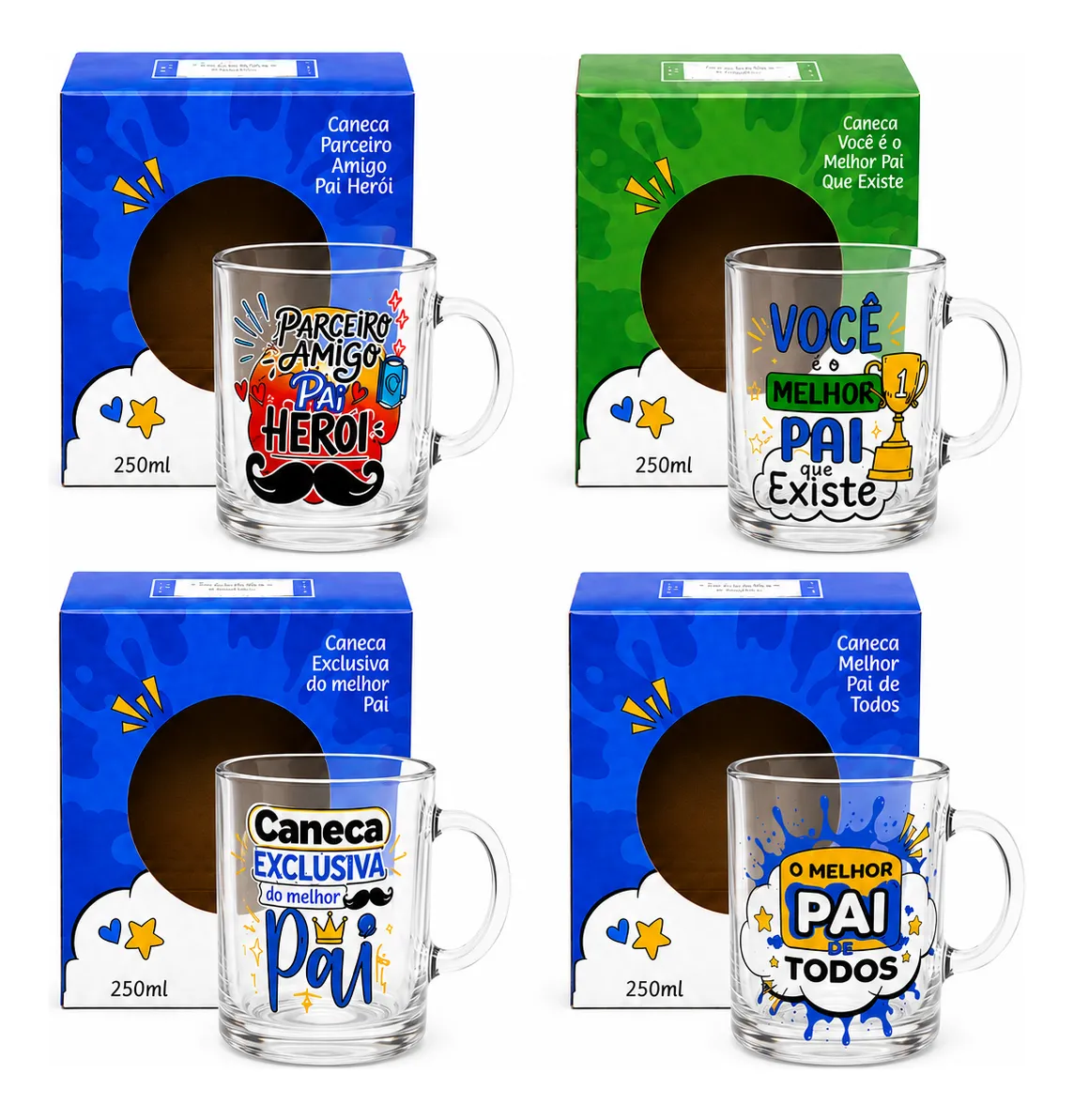 Kit 48 Canecas De Vidro Datas Especiais 320ml
