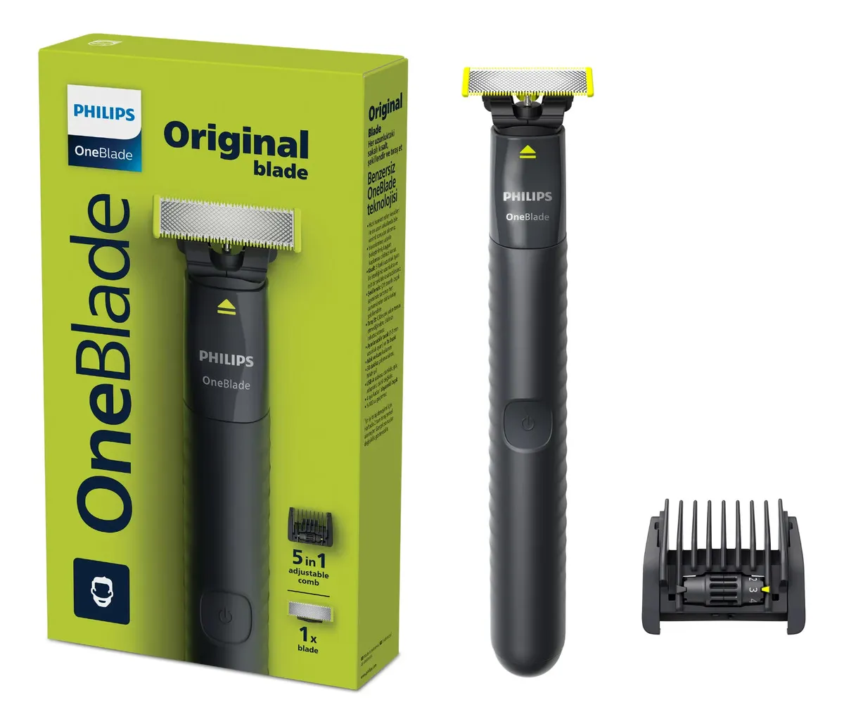Barbeador e Aparador Elétrico Philips OneBlade com Pente 5 em 1, Sem Fio e À Prova D'Água