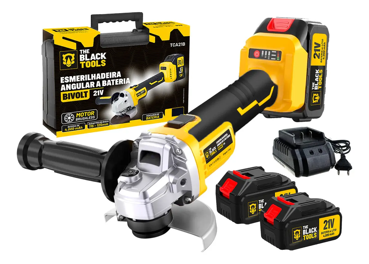 Esmerilhadeira Lixadeira Angular Sem Fio Com 2 Baterias 21v 4000mah 4.1/2 125mm Maleta Tca21bt The Black Tools
